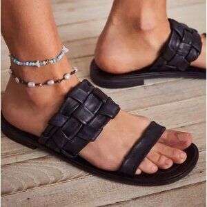 NWOT Free People Woven River Leather Sandals Black Sz 38.5